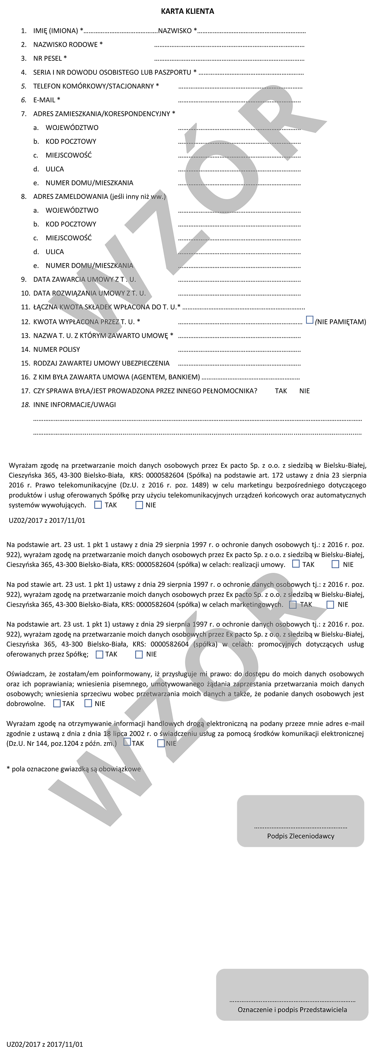 1. Ex pacto Karta klienta